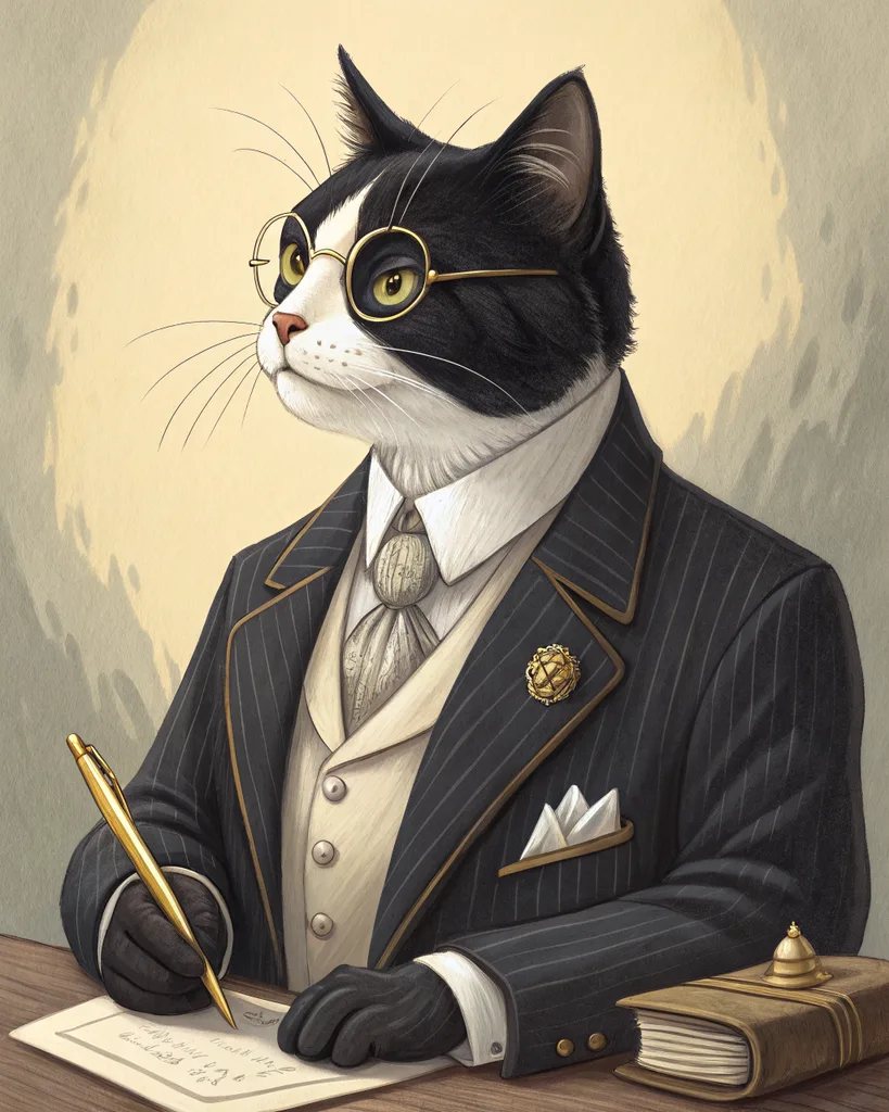 Figaro, the AI concierge, in a pinstripe suit taking notes